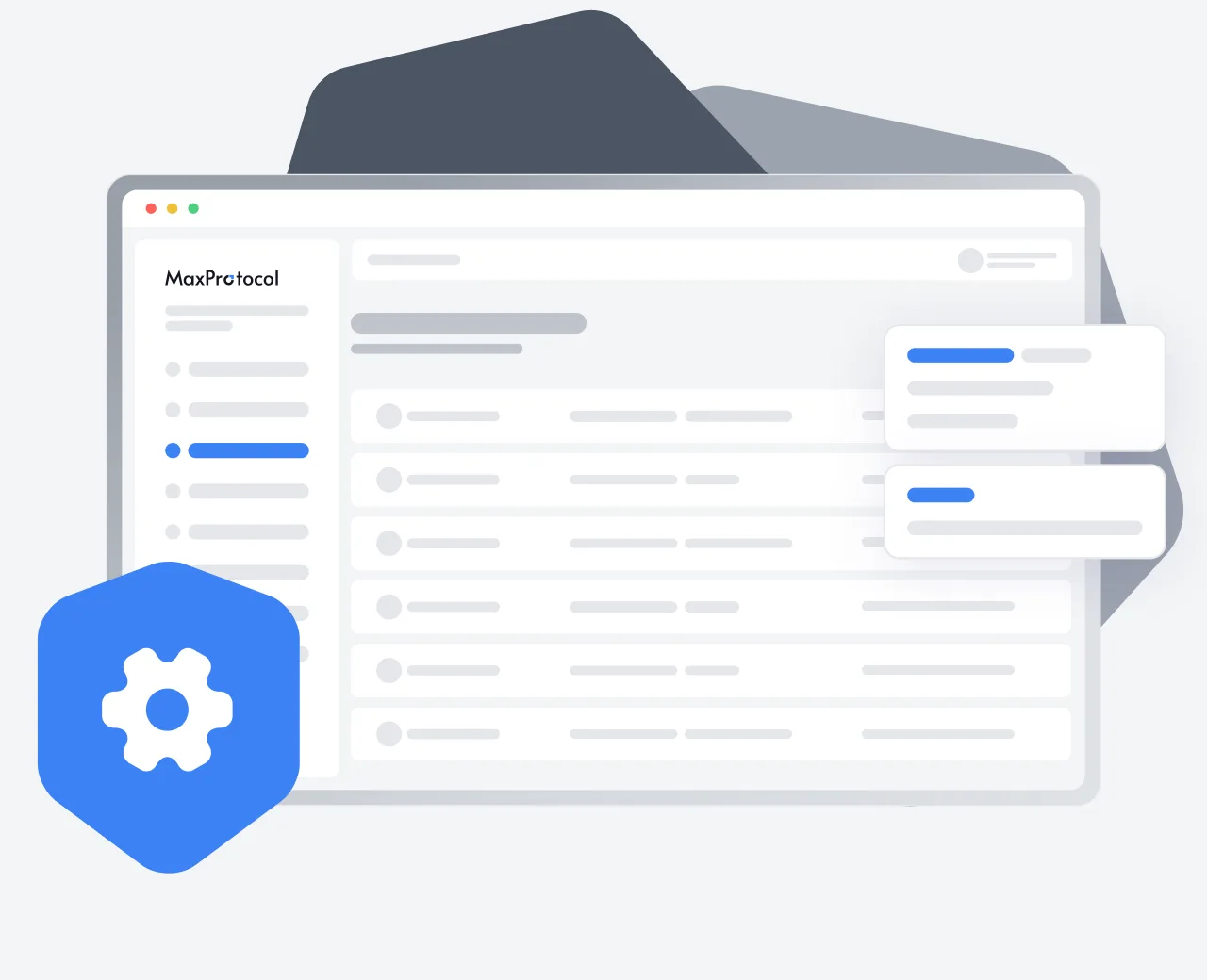 The MaxProtocol dashboard with connection settings
