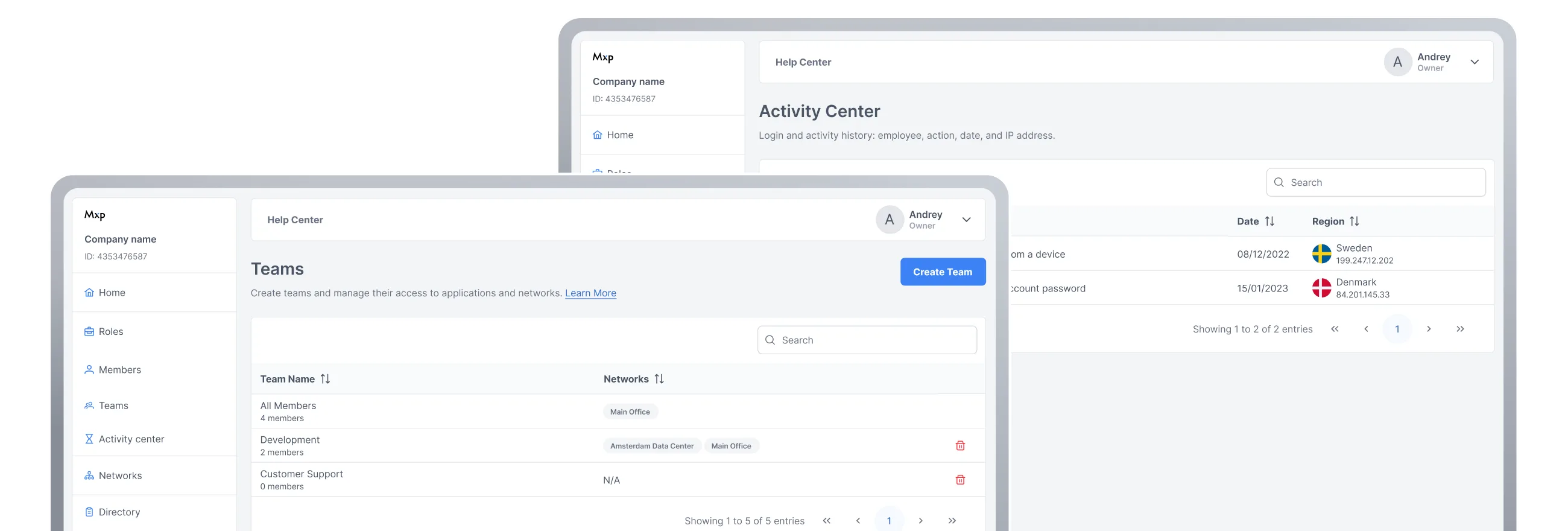 MaxProtocol console: activity centre and team management